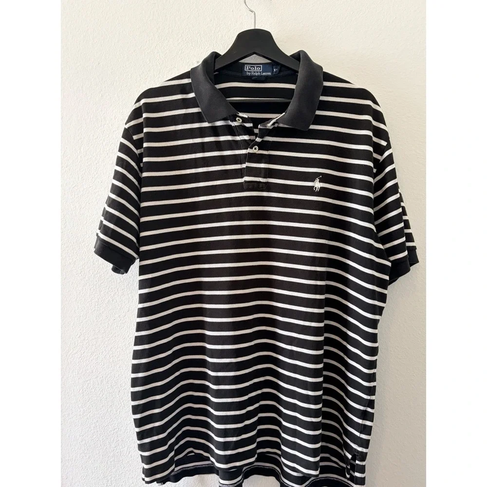 Polo by Ralph Lauren Men's Polo Shirt XXL Black White Striped Short Sleeve Pony